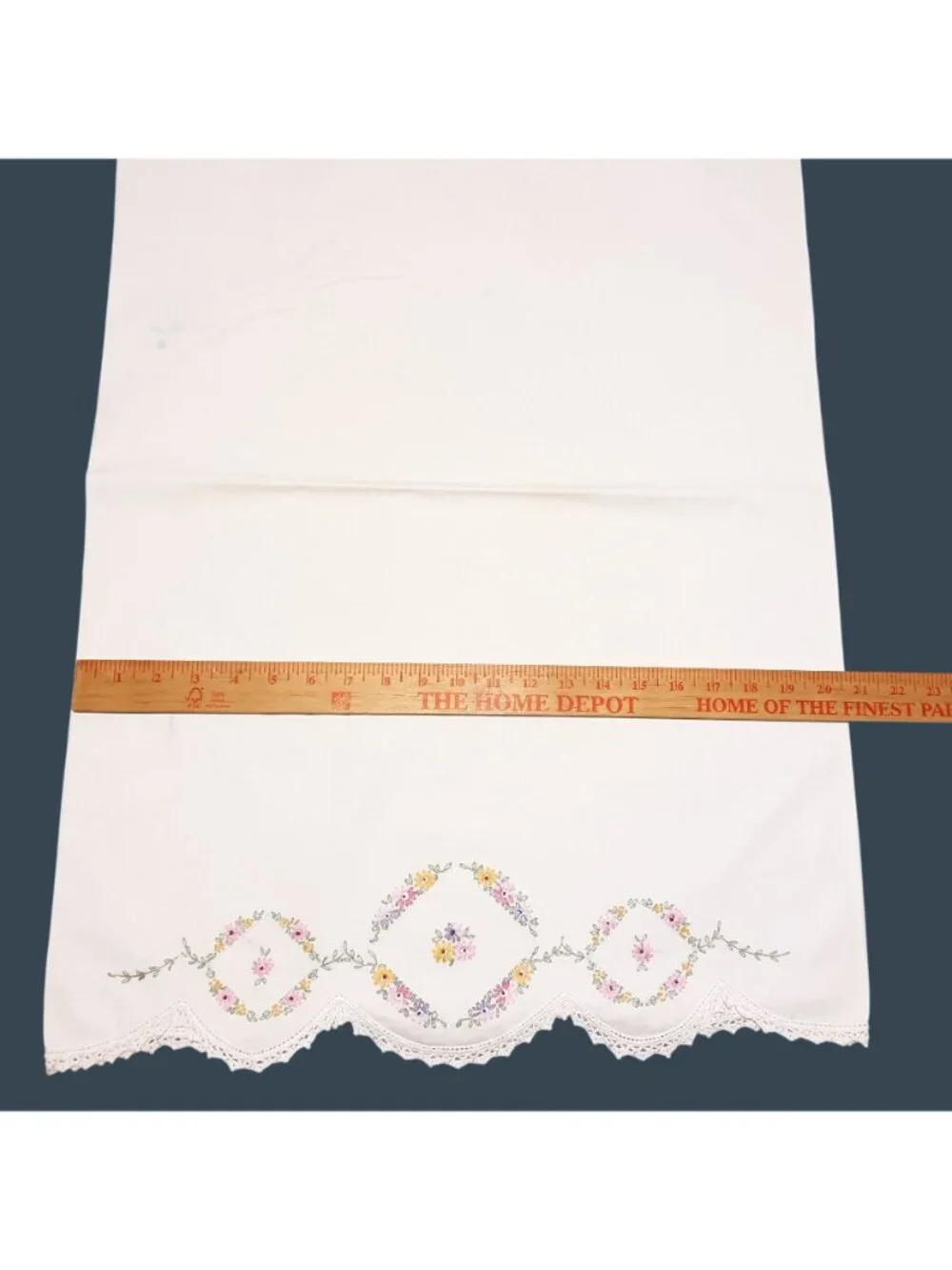 Vtg Floral Embroidered Pillowcases Lace Trim Pastel Yellow Pink Purple Flowers